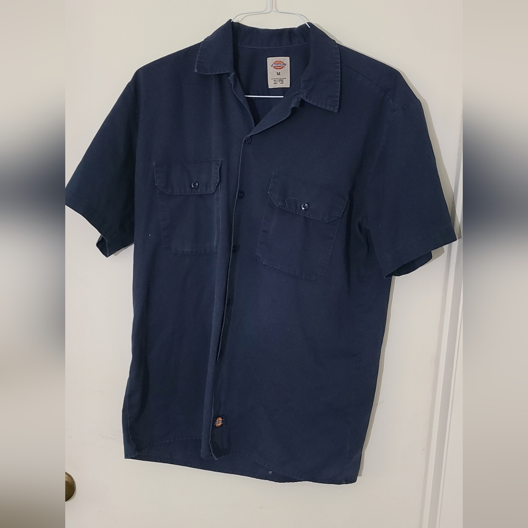 Dickies Men's Dark Blue Casual Button Down Shirt Medium